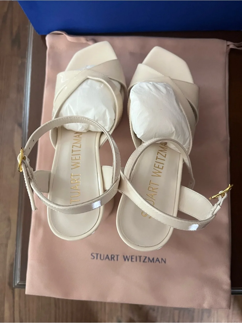 Stuart Weitzman Miami Squarehigh 140 Platform Sandal in Seashell Size 6